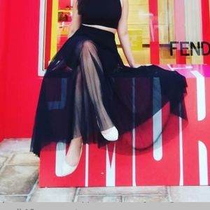 Mesh pleated  maxi skirt